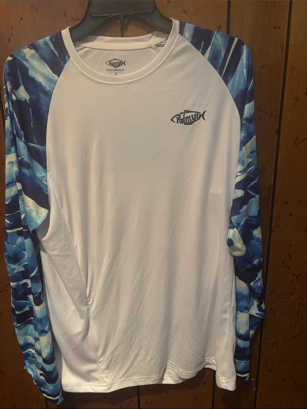 Men’s White Rash Guard with Blue Patterned Sleeves